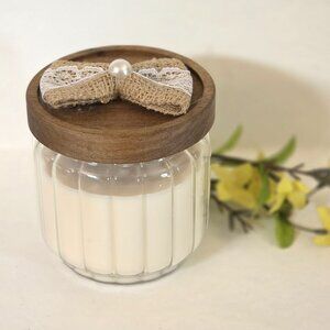 Handcrafted Soy Wax Candle in Glass Jar with Wooden Lid and Jute Bow  - NEW -